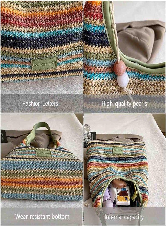 Winatehr straw beach tote bag, summer vacation crochet purse, woven trendy colorful cute shoulder bag with zipper, beach stuff gifts for women - Image 5